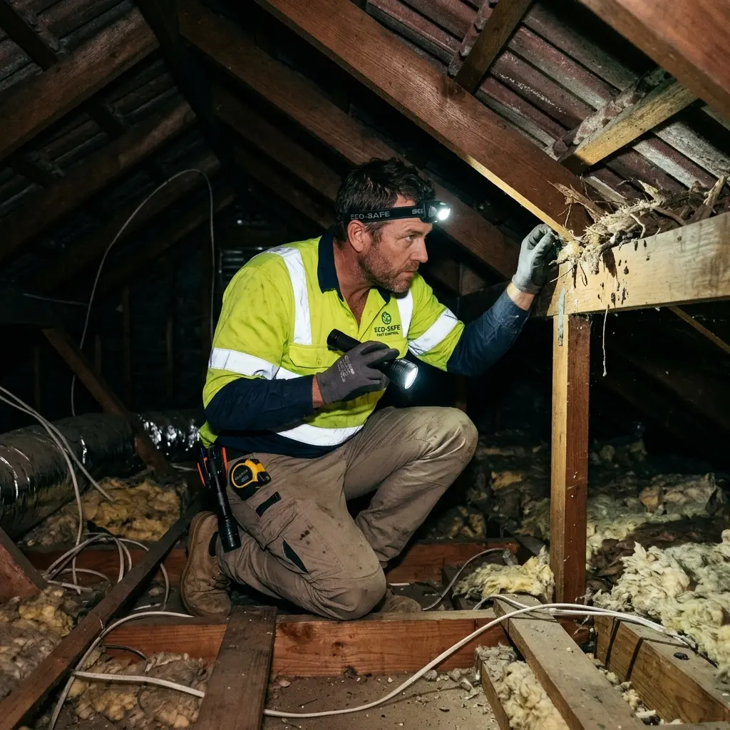 Technician inspecting a Ingliston subfloor void for a deceased cat
